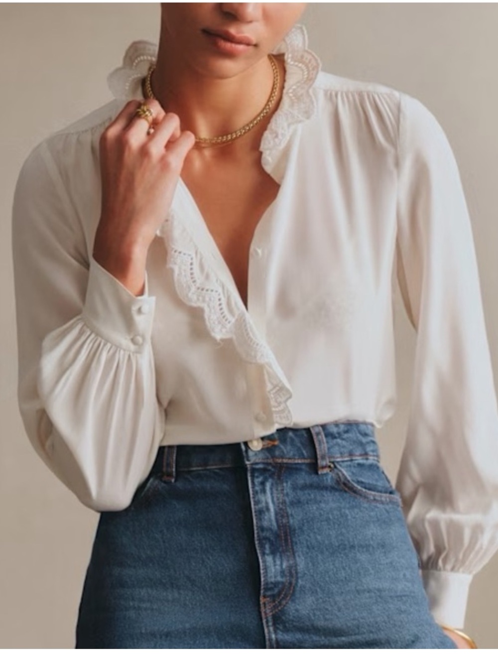 Sezane Chlo Long-sleeved shirt Stand collar Embroidered